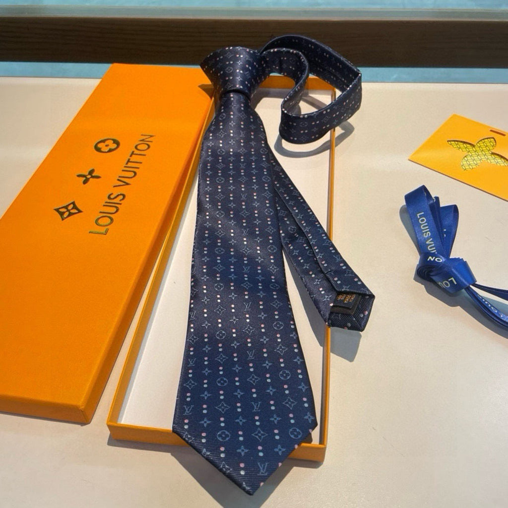 Louis Vuitton Style Men's Monogram Jacquard Silk Tie
