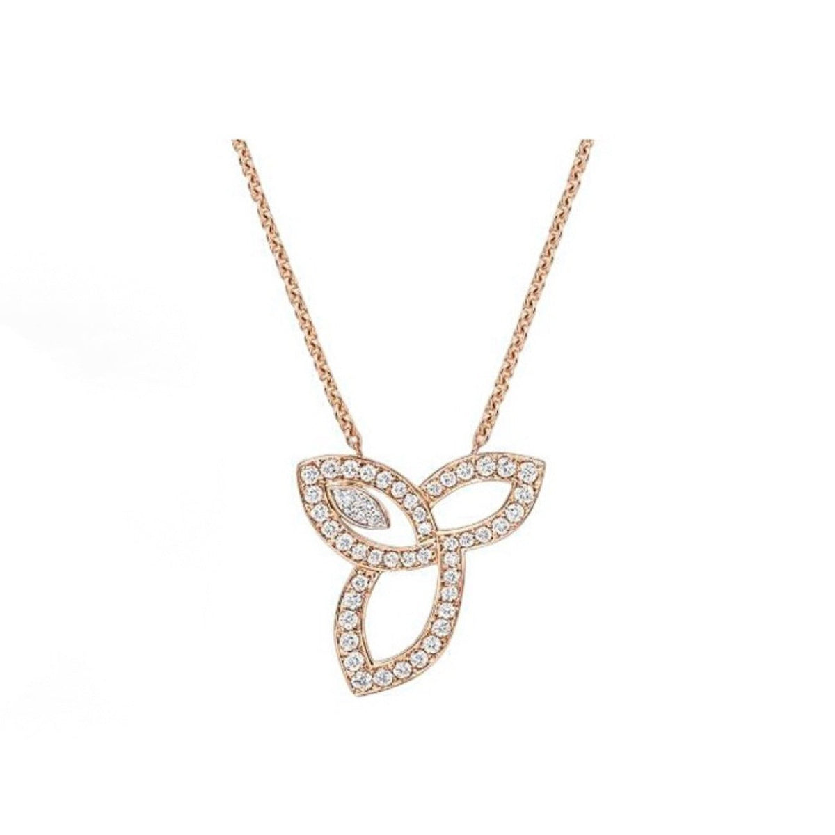 Harry Winston Style Three-Leaf Clover Cubic Zirconia White-Gold-Plated Necklace
