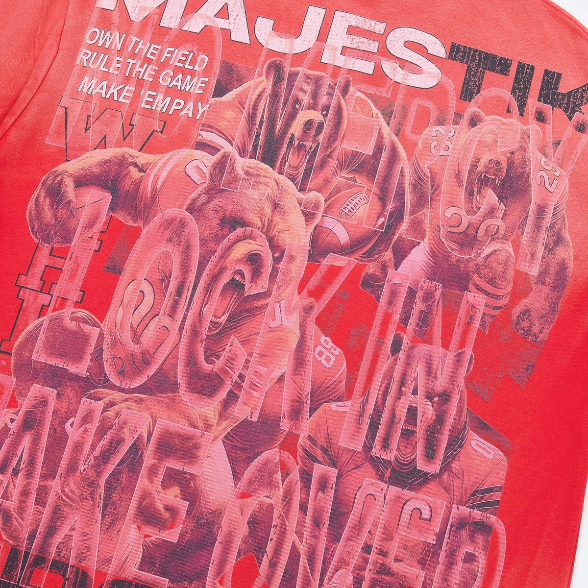 MAJESTIK Red Bear Football Graphic T-Shirt