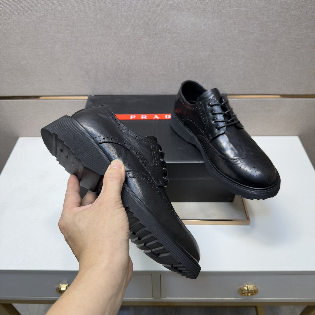 Prada Black Brogue Lace-Up Shoes