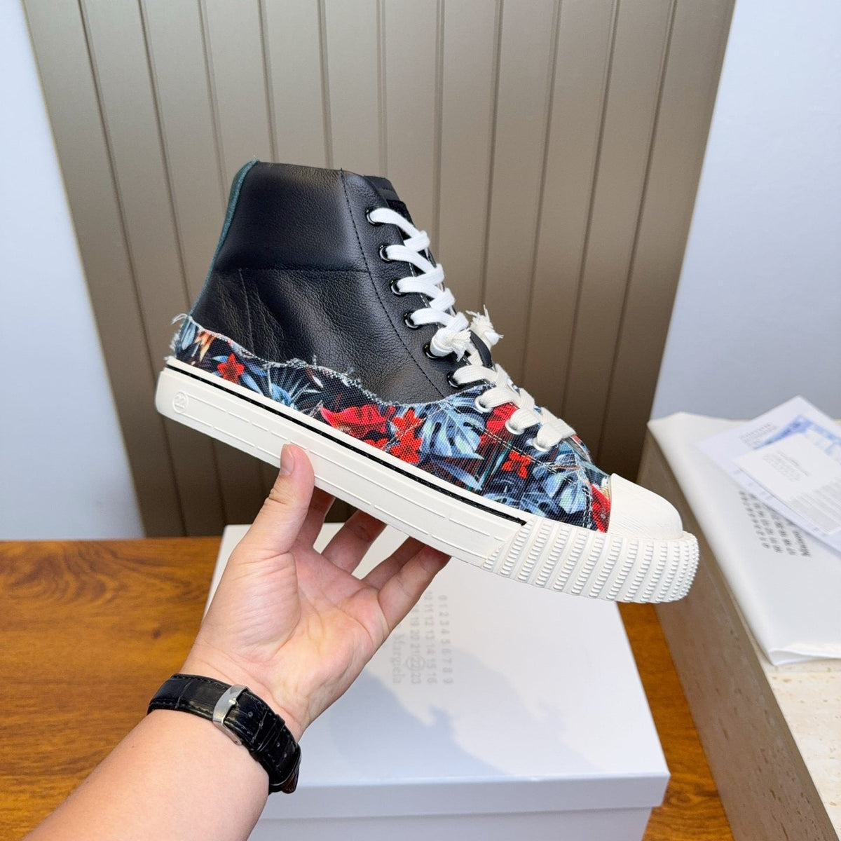 Maison Margiela Floral Print High-Top Sneakers