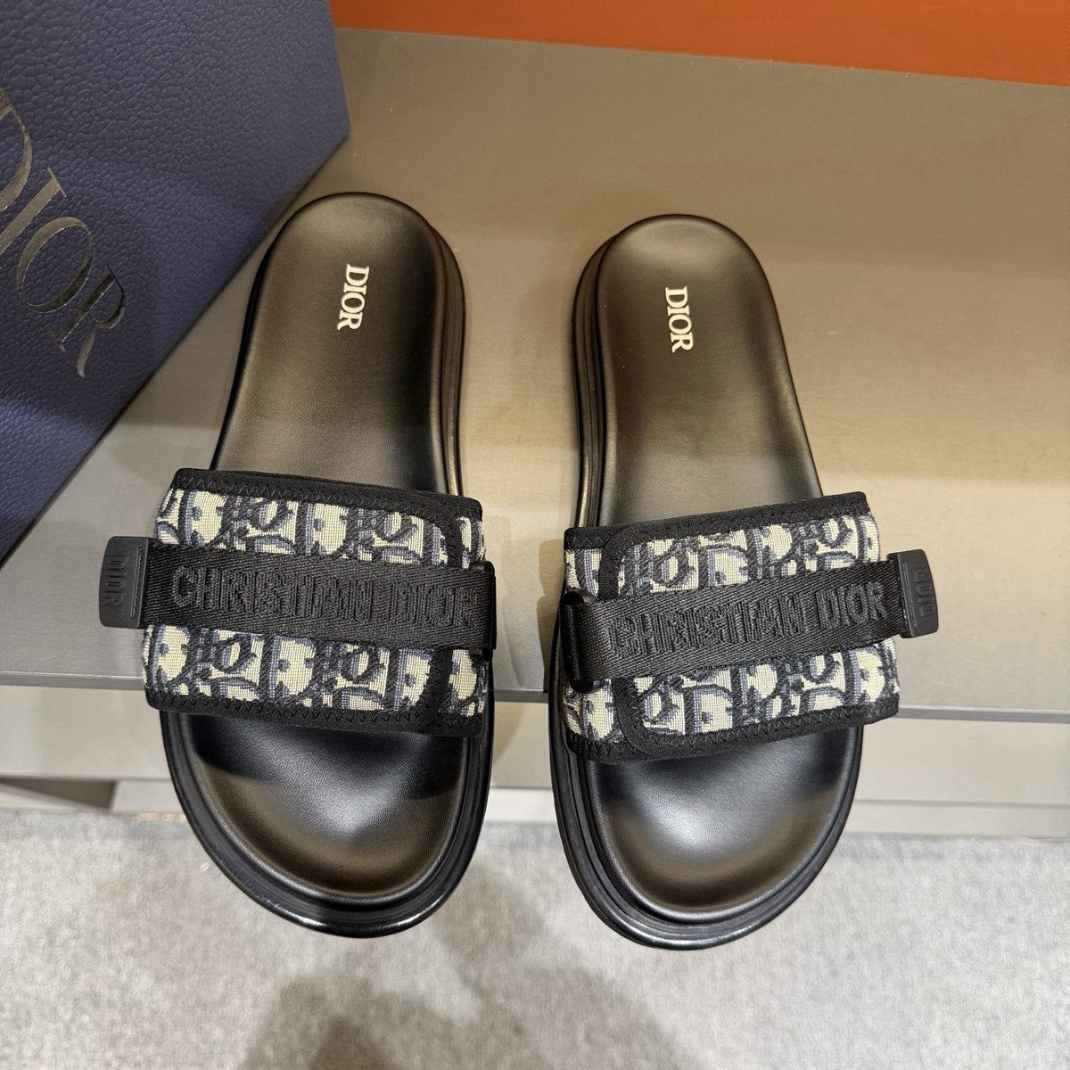Dior Logo Strap Slide Sandals - Molded Footbed